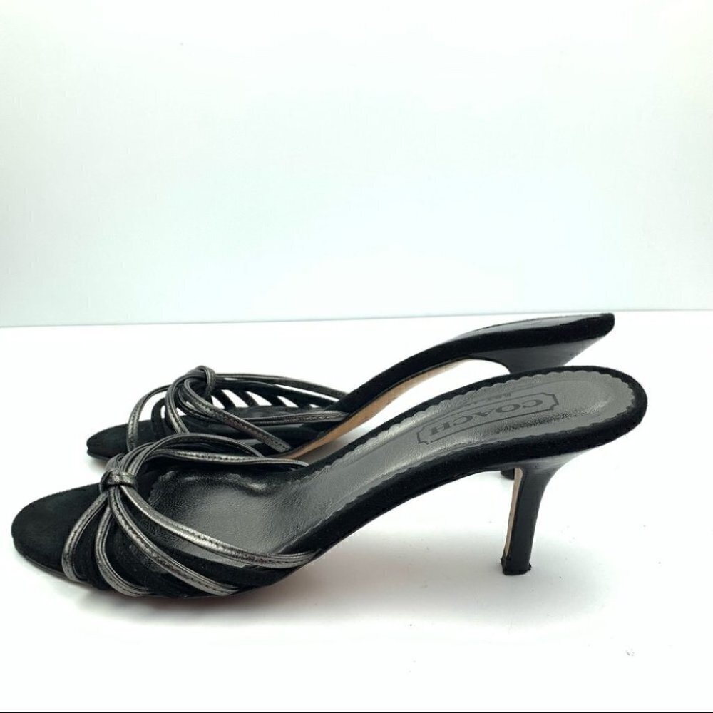 Coach heel 6.5 black pewter metallic Italian suede - Picture 5 of 12